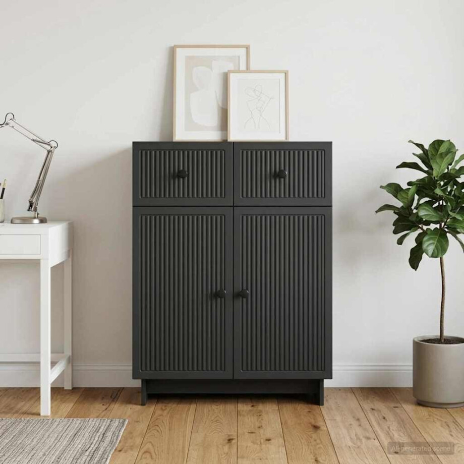 vidaXL Dressoir met lade Zwart 66 x 34,5 x 90 cm Bewerkt hout vidaXL Dressoir met lade Zwart 66 x 34,5 x 90 cm Bewerkt hout afbeelding 1