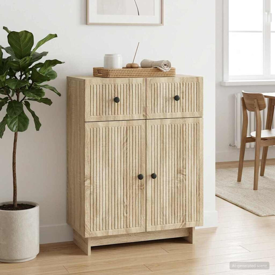 vidaXL Dressoir met lade Sonoma Eiken 66 x 34,5 x 90 cm Bewerkt hout afbeelding 1