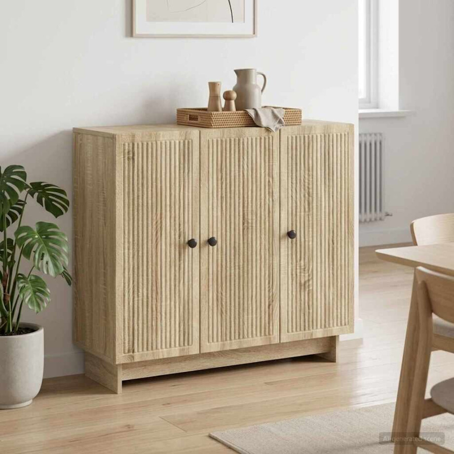 vidaXL Dressoir Sonoma Eiken 89 x 34,5 x 80 cm Bewerkt hout afbeelding 1