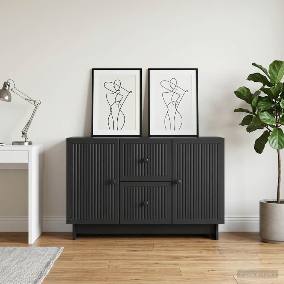 vidaXL Dressoir met lade Zwart 89 x 34,5 x 60 cm Bewerkt hout vidaXL Dressoir met lade Zwart 89 x 34,5 x 60 cm Bewerkt hout afbeelding 1