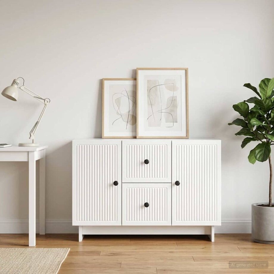 vidaXL Dressoir met lade Hoogglans Wit 89 x 34,5 x 60 cm Bewerkt hout afbeelding 1