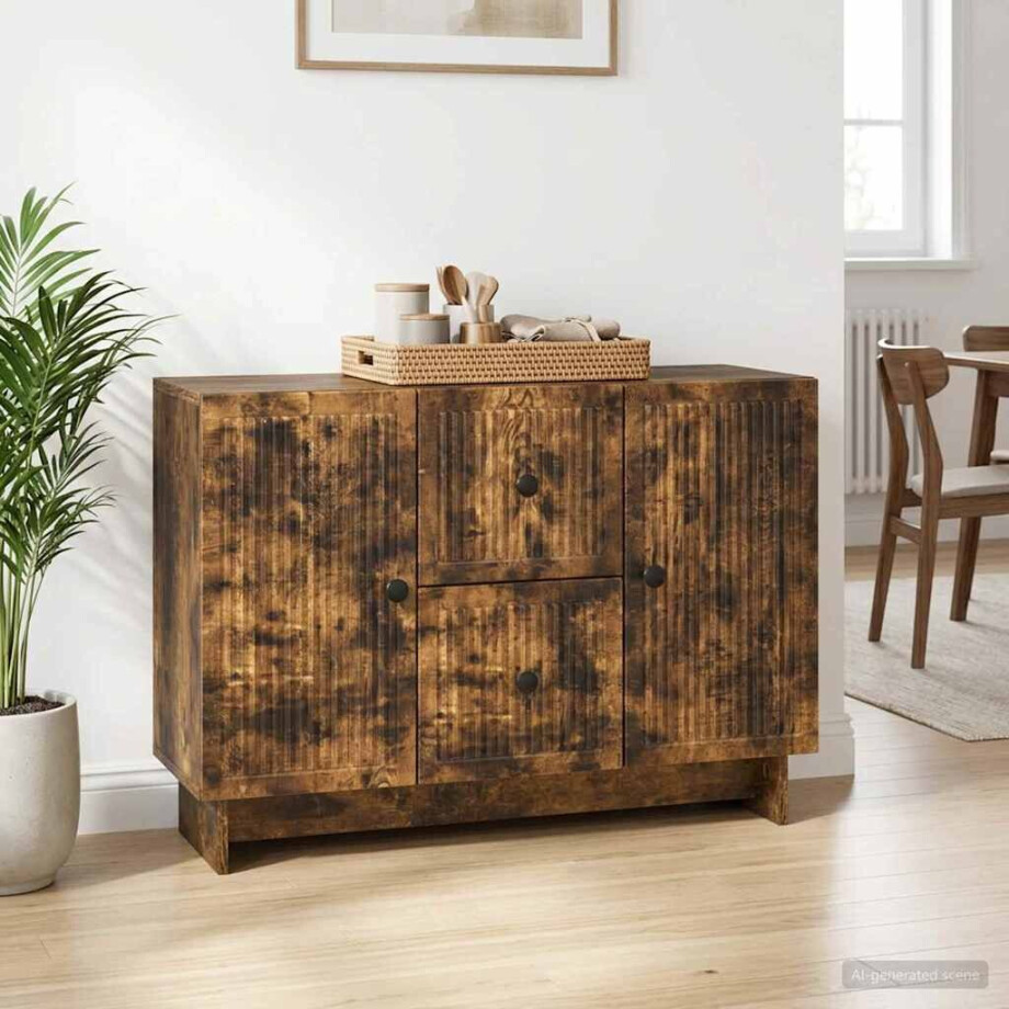vidaXL Dressoir met lade Gerookt eiken 89 x 34,5 x 60 cm Bewerkt hout afbeelding 1