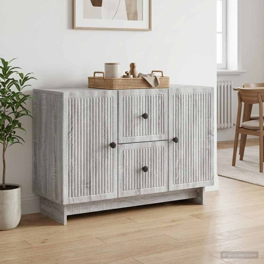 vidaXL Dressoir met lade Grijs sonoma 89 x 34,5 x 60 cm Bewerkt hout vidaXL Dressoir met lade Grijs sonoma 89 x 34,5 x 60 cm Bewerkt hout afbeelding 1
