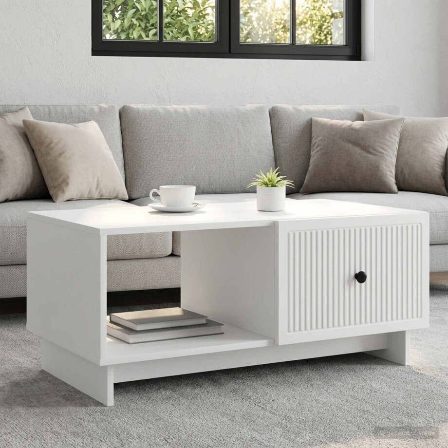vidaXL Salontafel Wit 90 x 50 x 40 cm Bewerkt hout afbeelding 1