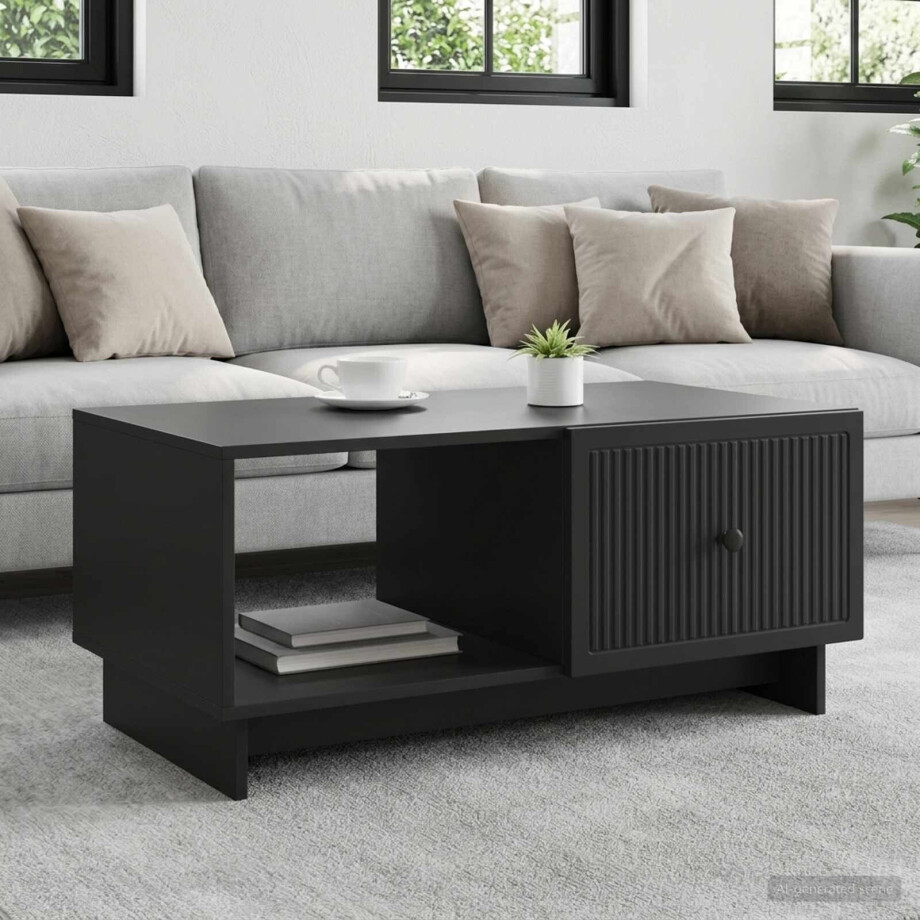 vidaXL Salontafel Zwart 90 x 50 x 40 cm Bewerkt hout afbeelding 1