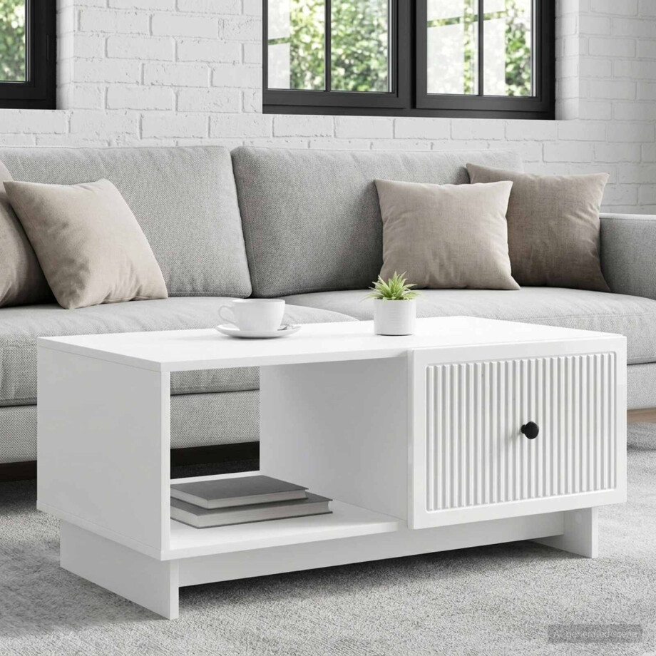 vidaXL Salontafel Hoogglans Wit 90 x 50 x 40 cm Bewerkt hout vidaXL Salontafel Hoogglans Wit 90 x 50 x 40 cm Bewerkt hout afbeelding 1