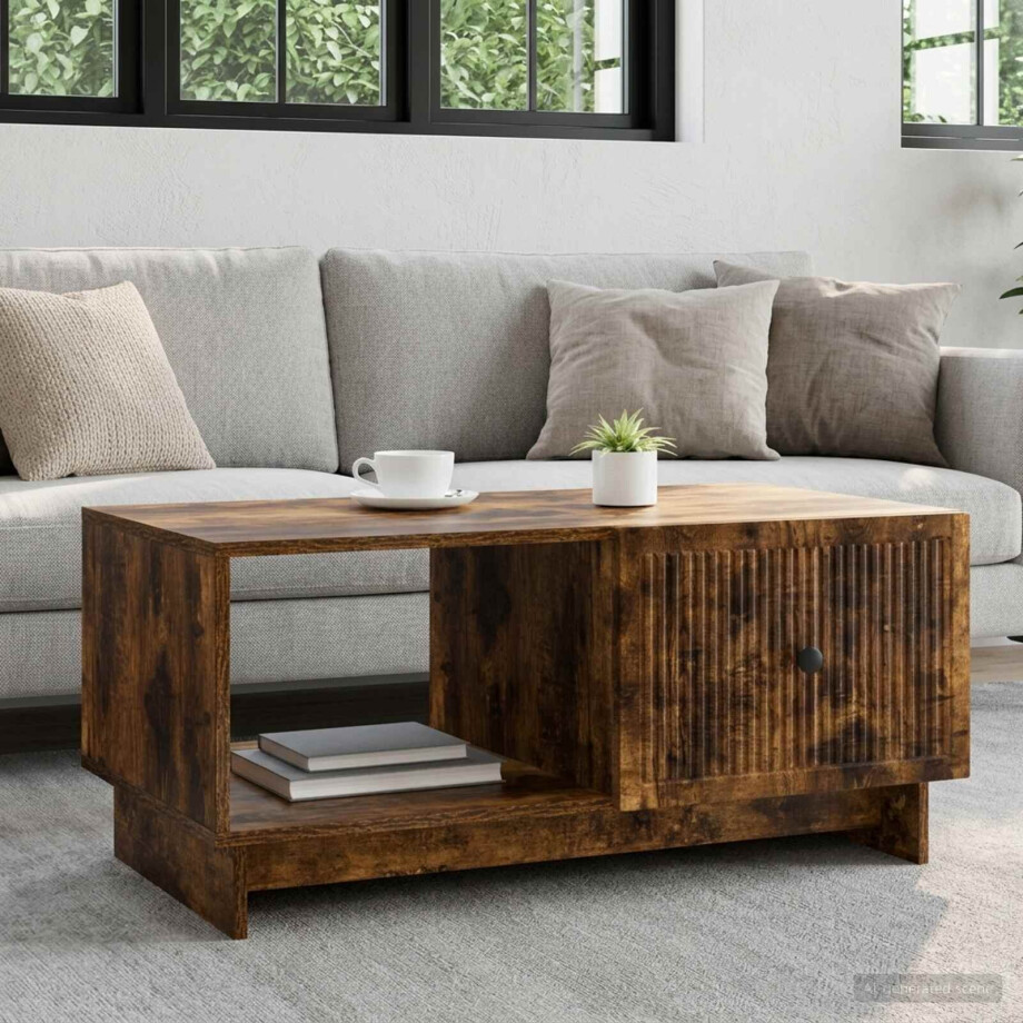 vidaXL Salontafel Gerookt eiken 90 x 50 x 40 cm Bewerkt hout afbeelding 1