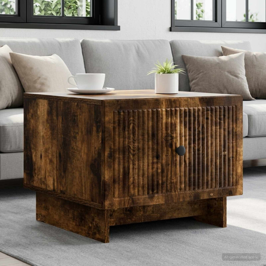 vidaXL Salontafel met lade Gerookt eiken 49 x 50 x 40 cm Bewerkt hout afbeelding 1