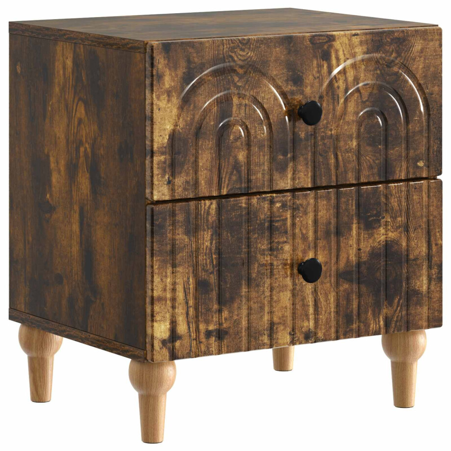vidaXL Nachtkastje Gerookt eiken 43 x 34,5 x 48 cm Bewerkt hout afbeelding 1