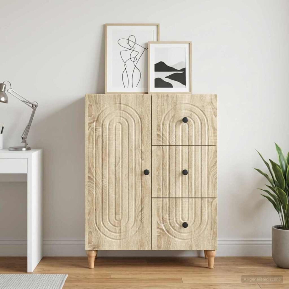 vidaXL Dressoir met lade Sonoma Eiken 66 x 34,5 x 90 cm Bewerkt hout afbeelding 1
