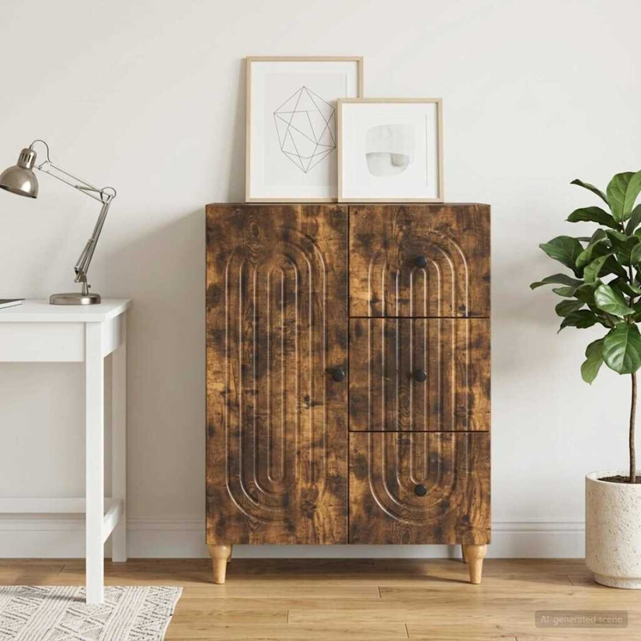 vidaXL Dressoir met lade Gerookt eiken 66 x 34,5 x 90 cm Bewerkt hout afbeelding 1