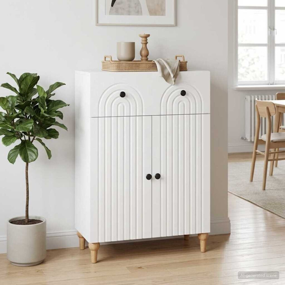 vidaXL Dressoir met lade Wit 66 x 34,5 x 90 cm Bewerkt hout vidaXL Dressoir met lade Wit 66 x 34,5 x 90 cm Bewerkt hout afbeelding 1