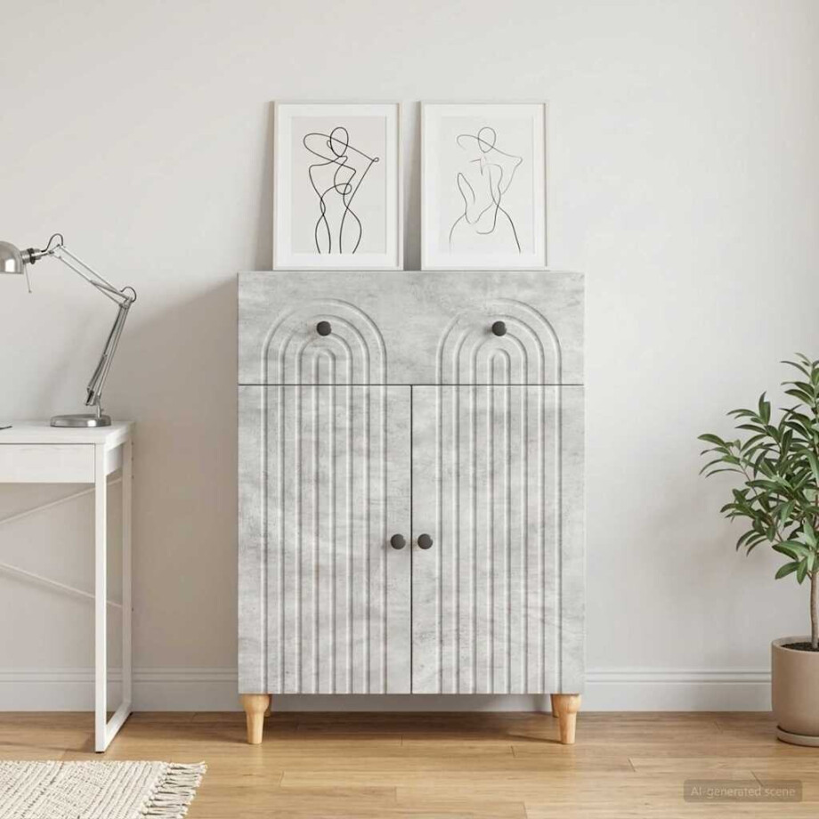 vidaXL Dressoir met lade Betongrijs 66 x 34,5 x 90 cm Bewerkt hout vidaXL Dressoir met lade Betongrijs 66 x 34,5 x 90 cm Bewerkt hout afbeelding 1