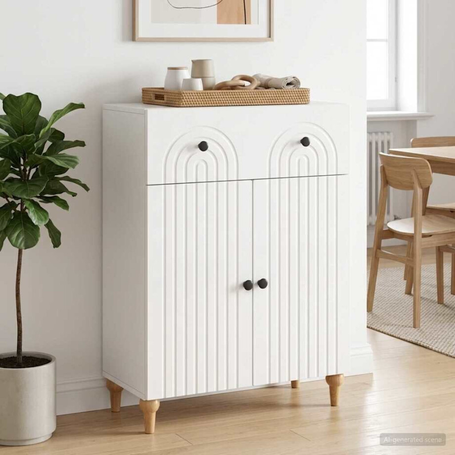vidaXL Dressoir met lade Hoogglans Wit 66 x 34,5 x 90 cm Bewerkt hout afbeelding 1