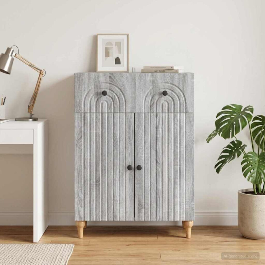 vidaXL Dressoir met lade Grijs sonoma 66 x 34,5 x 90 cm Bewerkt hout vidaXL Dressoir met lade Grijs sonoma 66 x 34,5 x 90 cm Bewerkt hout afbeelding 1
