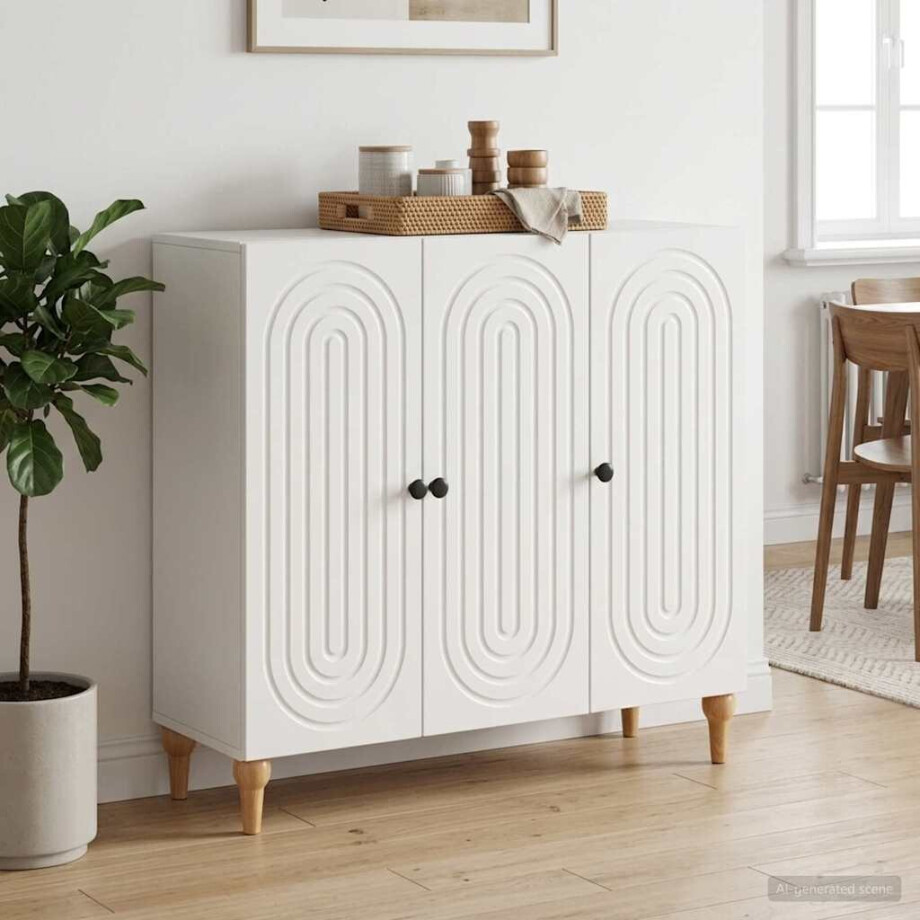 vidaXL Dressoir Hoogglans Wit 89 x 34,5 x 80 cm Bewerkt hout afbeelding 1