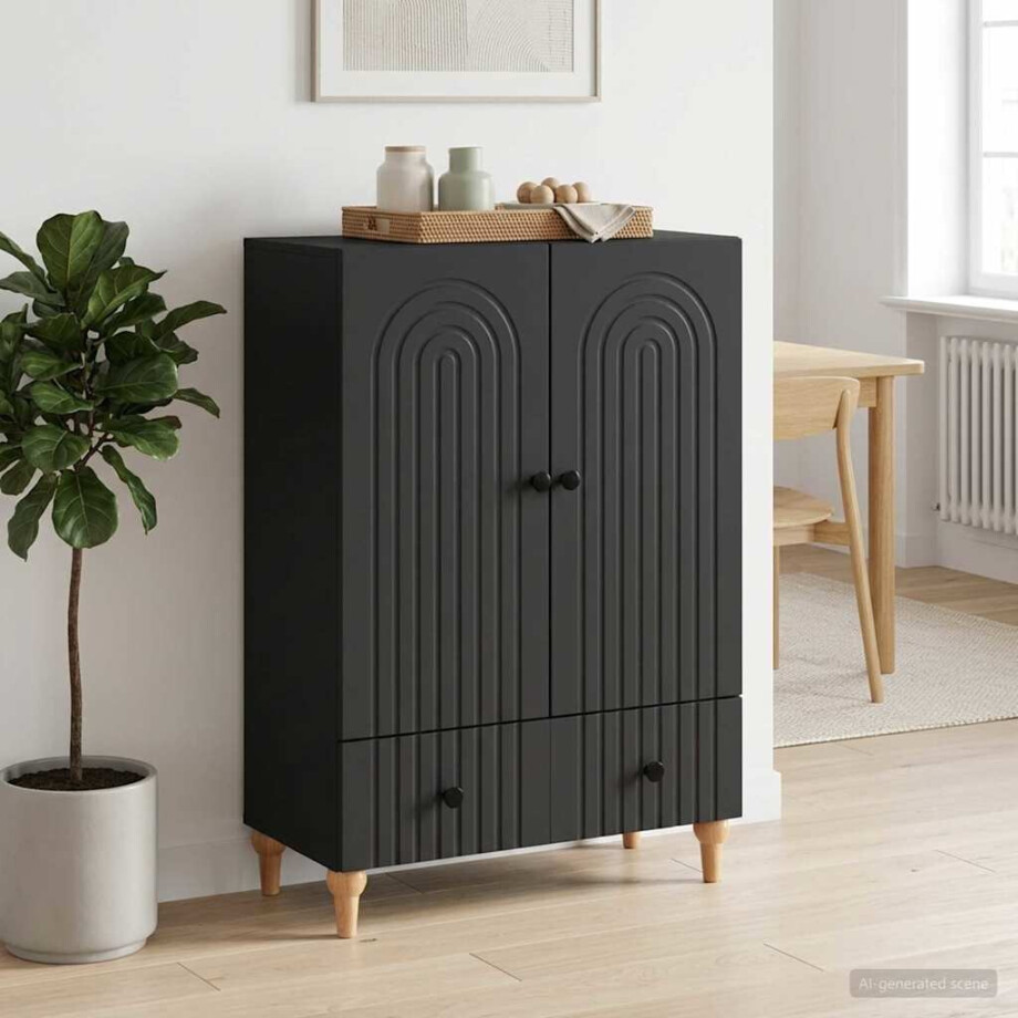vidaXL Dressoir met lade Zwart 66 x 34,5 x 95 cm Bewerkt hout vidaXL Dressoir met lade Zwart 66 x 34,5 x 95 cm Bewerkt hout afbeelding 1