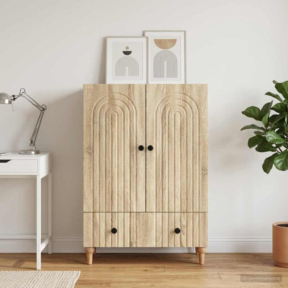 vidaXL Dressoir met lade Sonoma Eiken 66 x 34,5 x 95 cm Bewerkt hout afbeelding 1