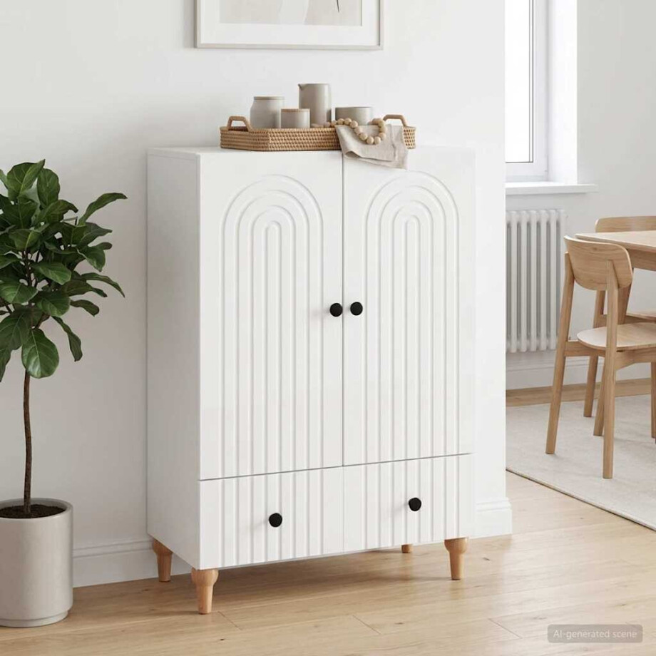 vidaXL Dressoir met lade Hoogglans Wit 66 x 34,5 x 95 cm Bewerkt hout afbeelding 1
