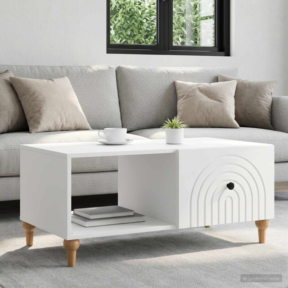 vidaXL Salontafel Wit 90 x 50 x 40 cm Bewerkt hout vidaXL Salontafel Wit 90 x 50 x 40 cm Bewerkt hout afbeelding 1
