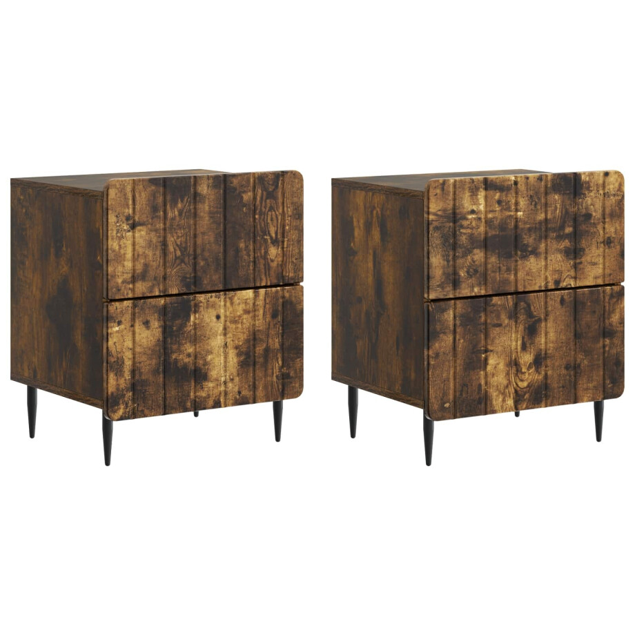 vidaXL Nachtkastje met lade 2 pcs Gerookt eiken 43 x 34,5 x 49,5 cm afbeelding 1