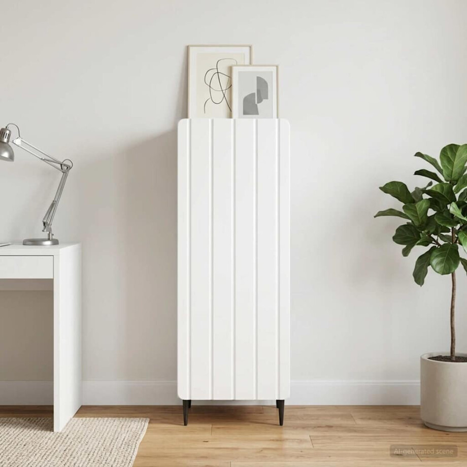 vidaXL Dressoir Hoogglans Wit 34,5 x 33 x 92 cm Bewerkt hout afbeelding 1