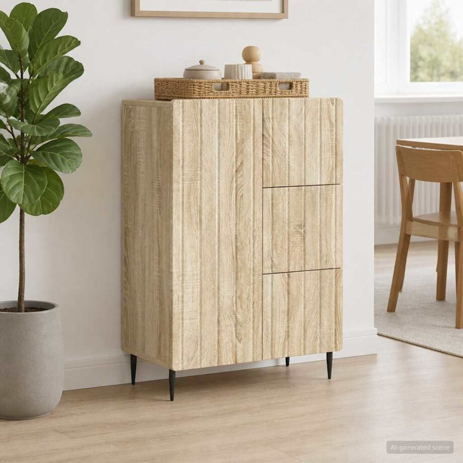 vidaXL Dressoir met lade Sonoma Eiken 66 x 34,5 x 91,5 cm Bewerkt hout afbeelding 1