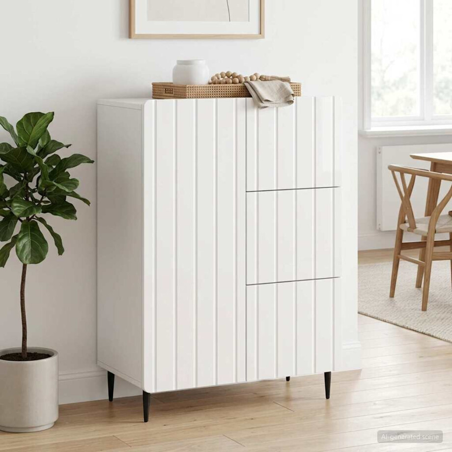 vidaXL Dressoir Hoogglans Wit 66 x 34,5 x 91,5 cm Bewerkt hout afbeelding 1