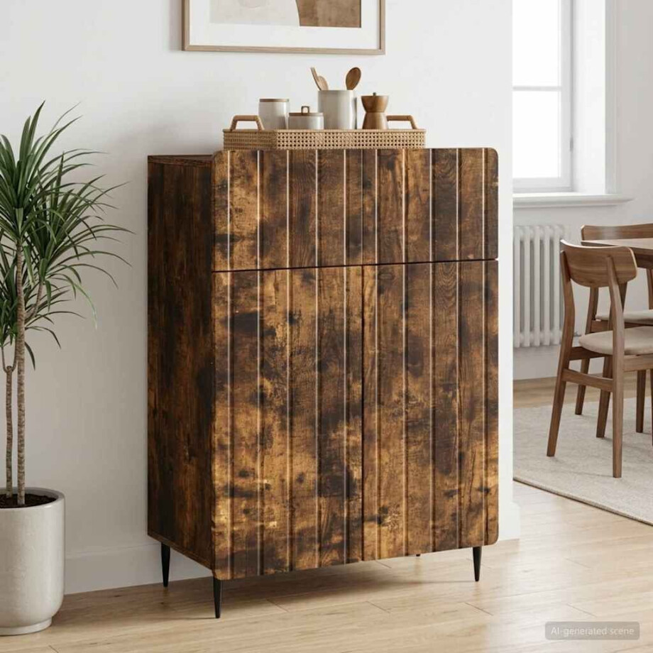 vidaXL Dressoir met lade Gerookt eiken 66 x 34,5 x 92 cm Bewerkt hout vidaXL Dressoir met lade Gerookt eiken 66 x 34,5 x 92 cm Bewerkt hout afbeelding 1