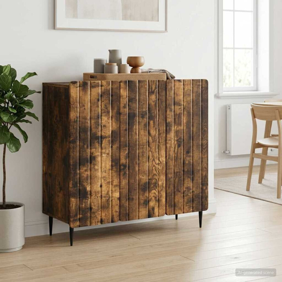 vidaXL Dressoir Gerookt eiken 89 x 34,5 x 82 cm Bewerkt hout afbeelding 1
