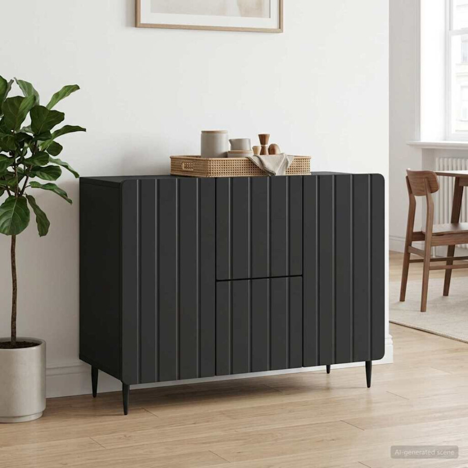 vidaXL Dressoir met lade Zwart 89 x 34,5 x 62 cm Bewerkt hout vidaXL Dressoir met lade Zwart 89 x 34,5 x 62 cm Bewerkt hout afbeelding 1