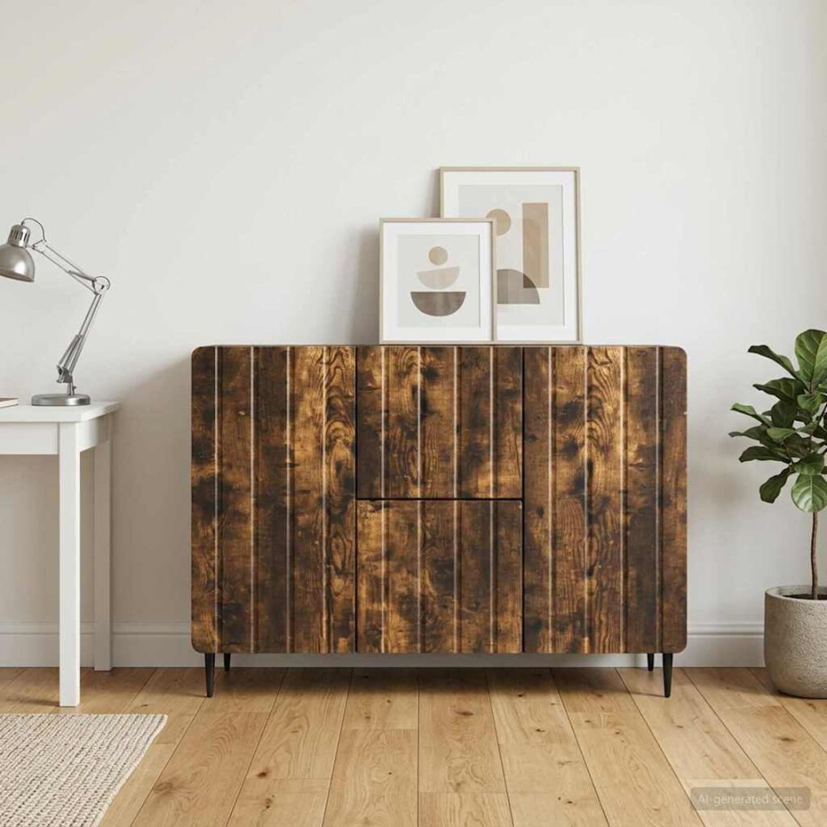 vidaXL Dressoir met lade Gerookt eiken 89 x 34,5 x 62 cm Bewerkt hout vidaXL Dressoir met lade Gerookt eiken 89 x 34,5 x 62 cm Bewerkt hout afbeelding 1