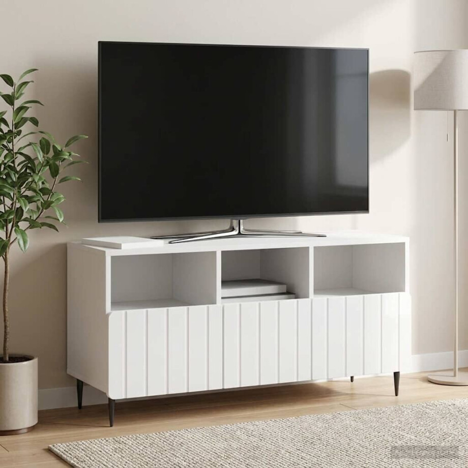 vidaXL TV-kast met lade Hoogglans Wit 102 x 34,5 x 50 cm Bewerkt hout afbeelding 1