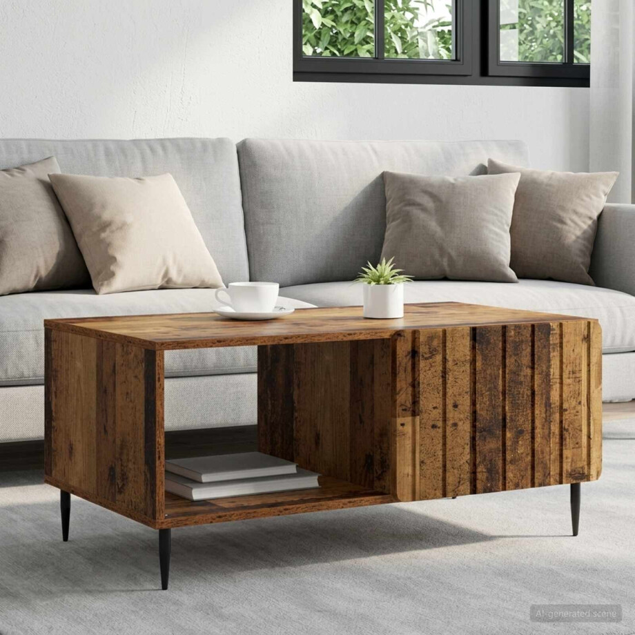 vidaXL Salontafel Oud hout 90 x 50 x 40 cm Bewerkt hout afbeelding 1
