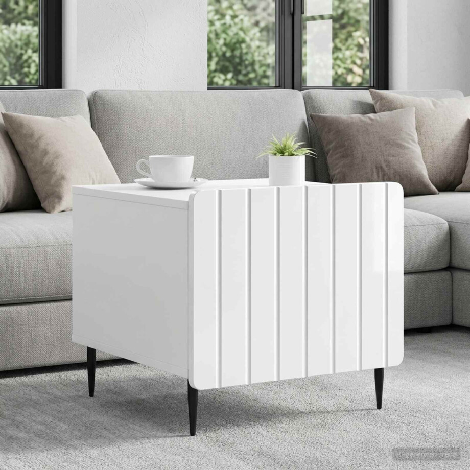 vidaXL Salontafel met lade Hoogglans Wit 49 x 50 x 42 cm Bewerkt hout afbeelding 1