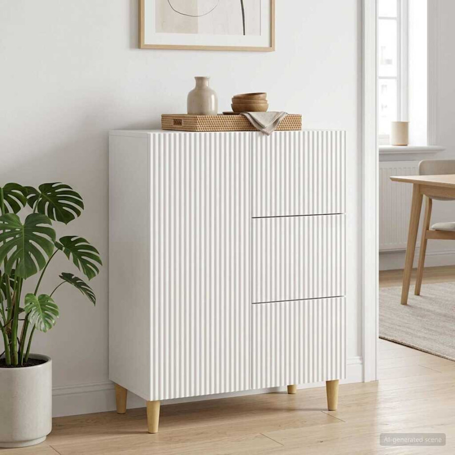 vidaXL Dressoir met lade Hoogglans Wit 66 x 34,5 x 90 cm Bewerkt hout afbeelding 1