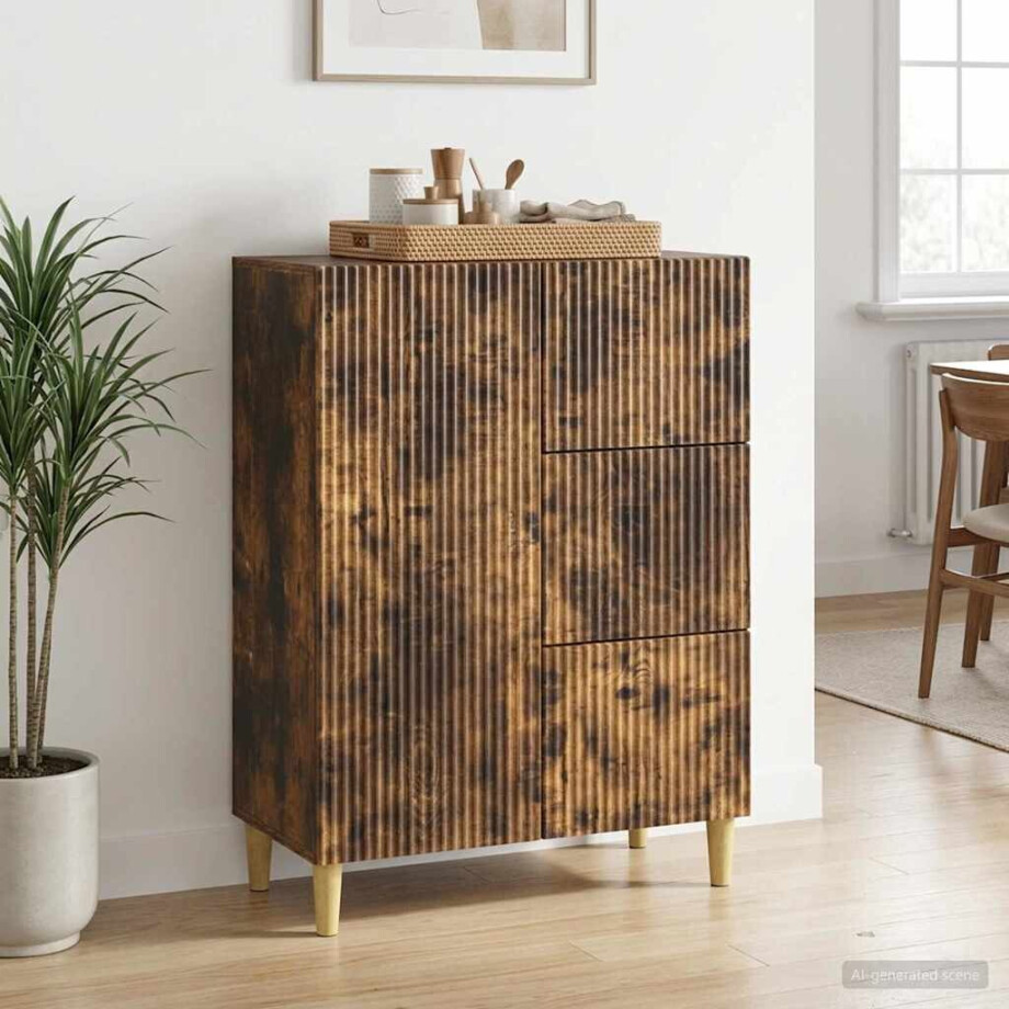 vidaXL Dressoir met lade Gerookt eiken 66 x 34,5 x 90 cm Bewerkt hout vidaXL Dressoir met lade Gerookt eiken 66 x 34,5 x 90 cm Bewerkt hout afbeelding 1