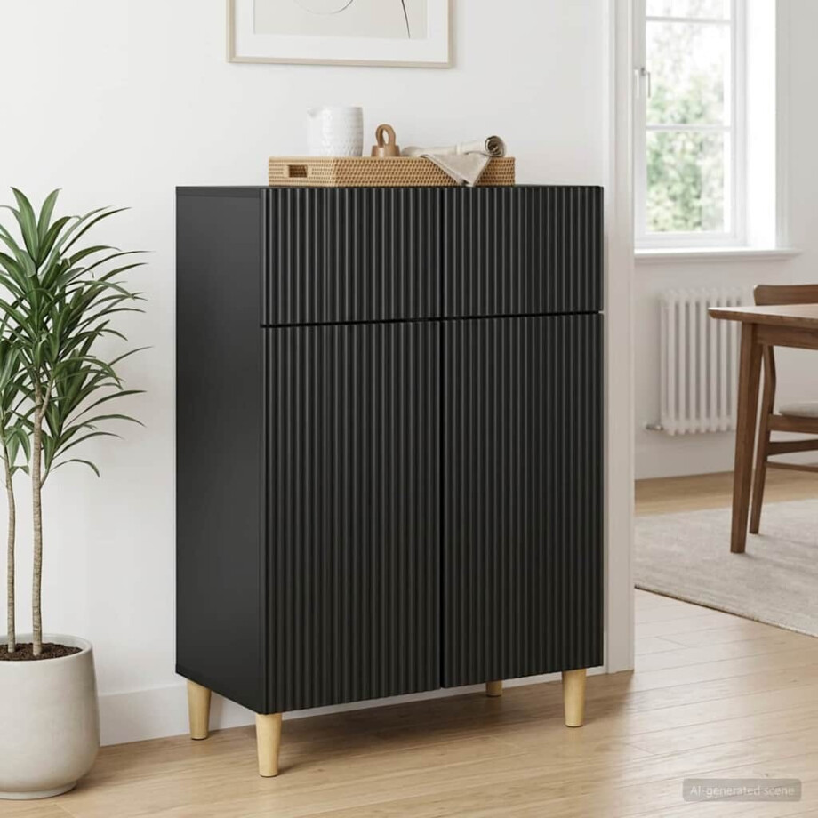 vidaXL Dressoir met lade Zwart 66 x 34,5 x 90 cm Bewerkt hout vidaXL Dressoir met lade Zwart 66 x 34,5 x 90 cm Bewerkt hout afbeelding 1