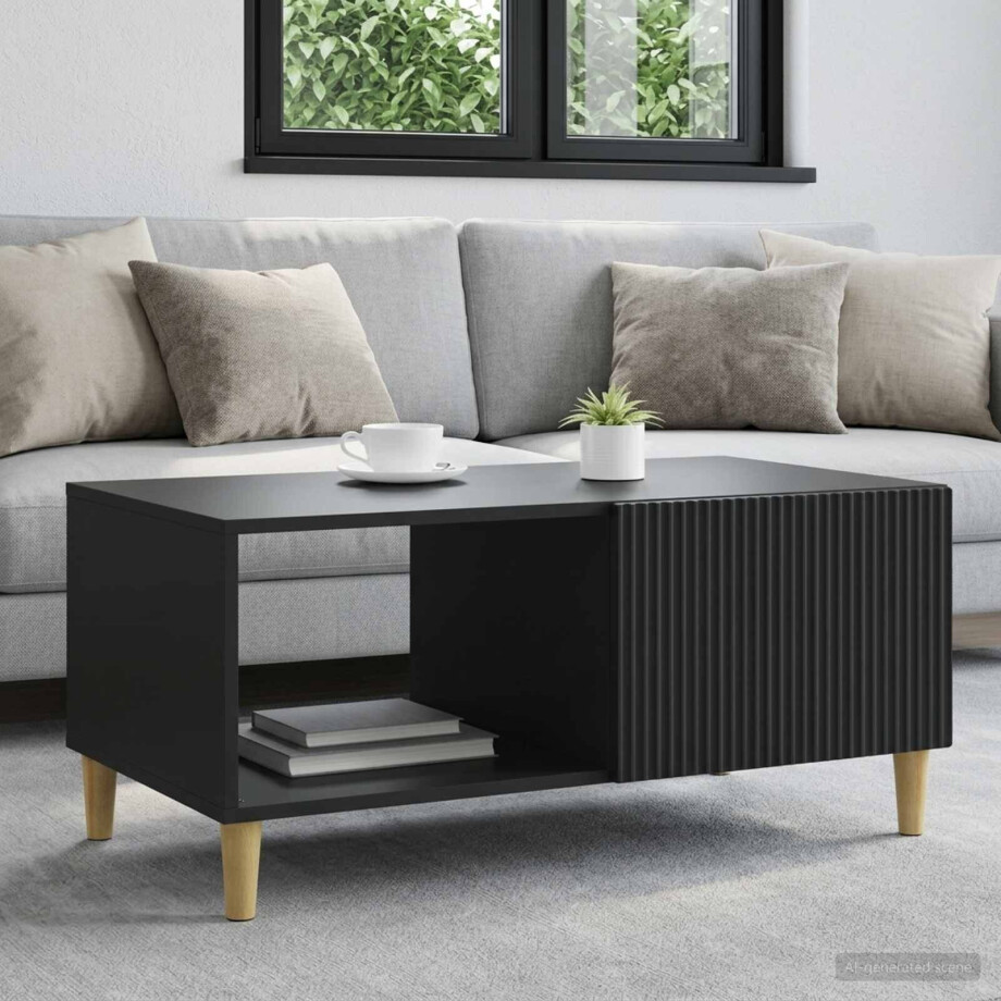 vidaXL Salontafel Zwart 90 x 50 x 40 cm Bewerkt hout afbeelding 1