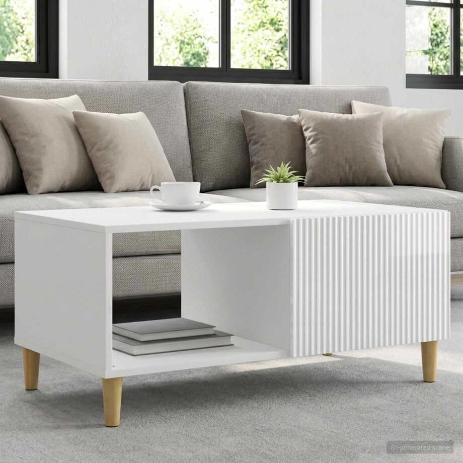 vidaXL Salontafel Hoogglans Wit 90 x 50 x 40 cm Bewerkt hout vidaXL Salontafel Hoogglans Wit 90 x 50 x 40 cm Bewerkt hout afbeelding 1