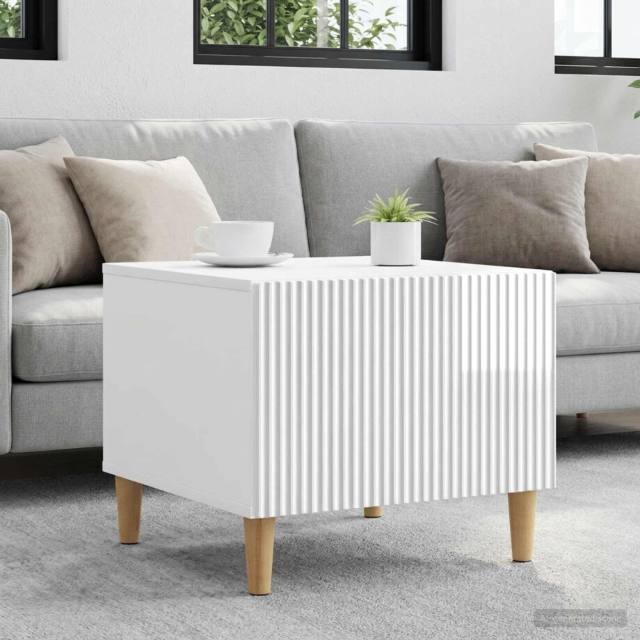 vidaXL Salontafel met lade Hoogglans Wit 49 x 50 x 40 cm Bewerkt hout afbeelding 1