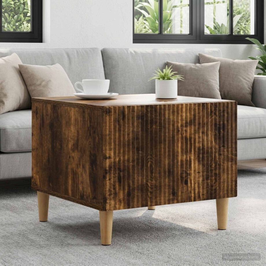 vidaXL Salontafel met lade Gerookt eiken 49 x 50 x 40 cm Bewerkt hout afbeelding 1