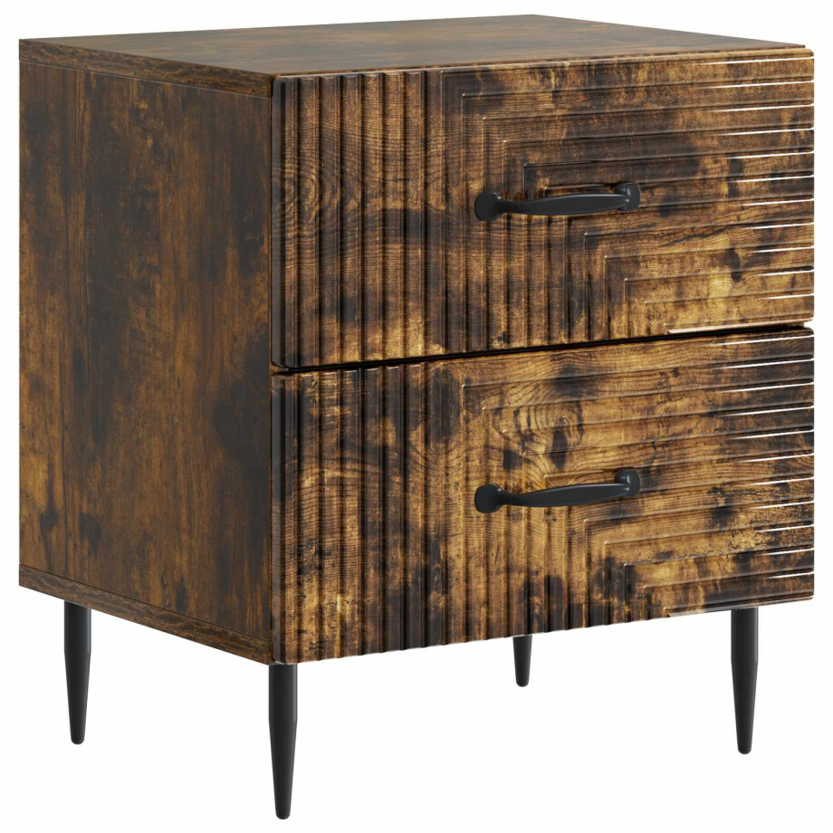vidaXL Nachtkastje Gerookt eiken 43 x 34,5 x 47,5 cm Bewerkt hout afbeelding 1