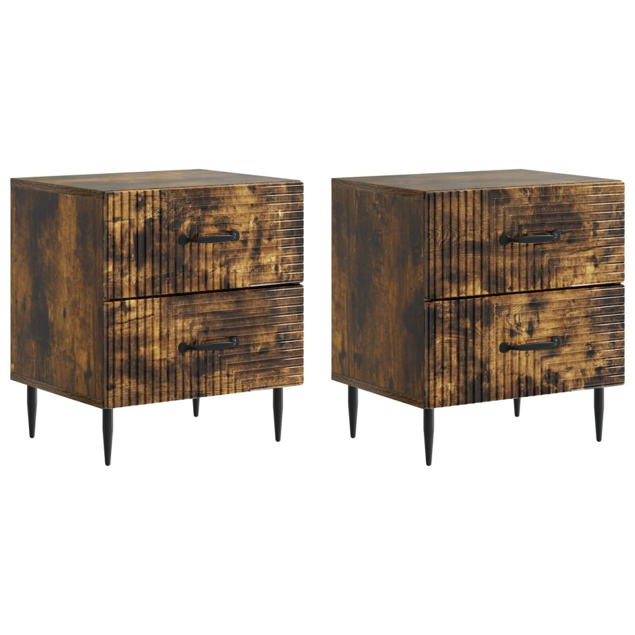 vidaXL Nachtkastje met lade 2 pcs Gerookt eiken 43 x 34,5 x 47,5 cm afbeelding 1
