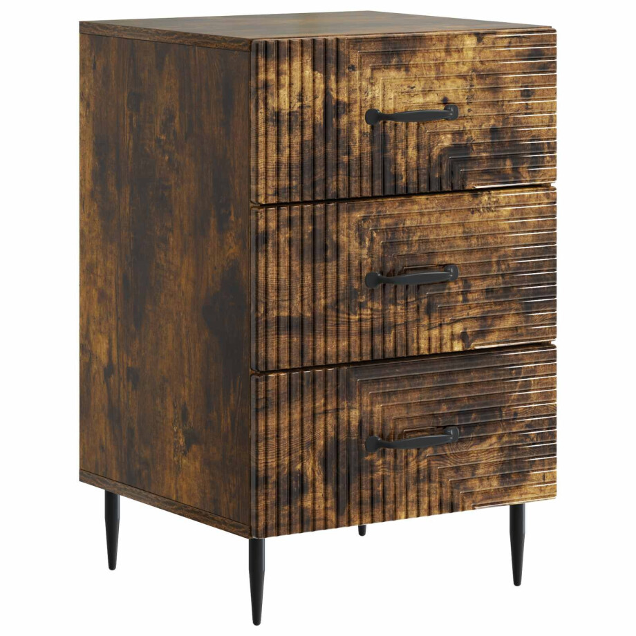 vidaXL Nachtkastje Gerookt eiken 43 x 41 x 66,5 cm Bewerkt hout afbeelding 1