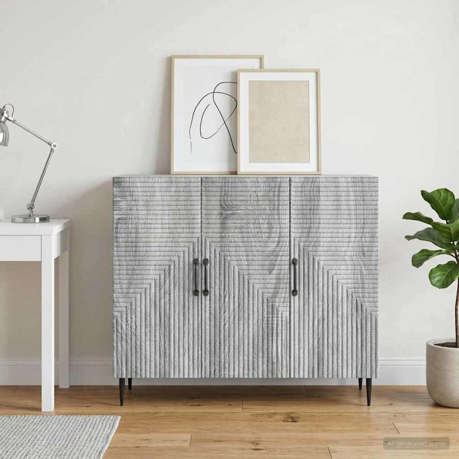 vidaXL Dressoir Grijs sonoma 89 x 34,5 x 80 cm Bewerkt hout afbeelding 1