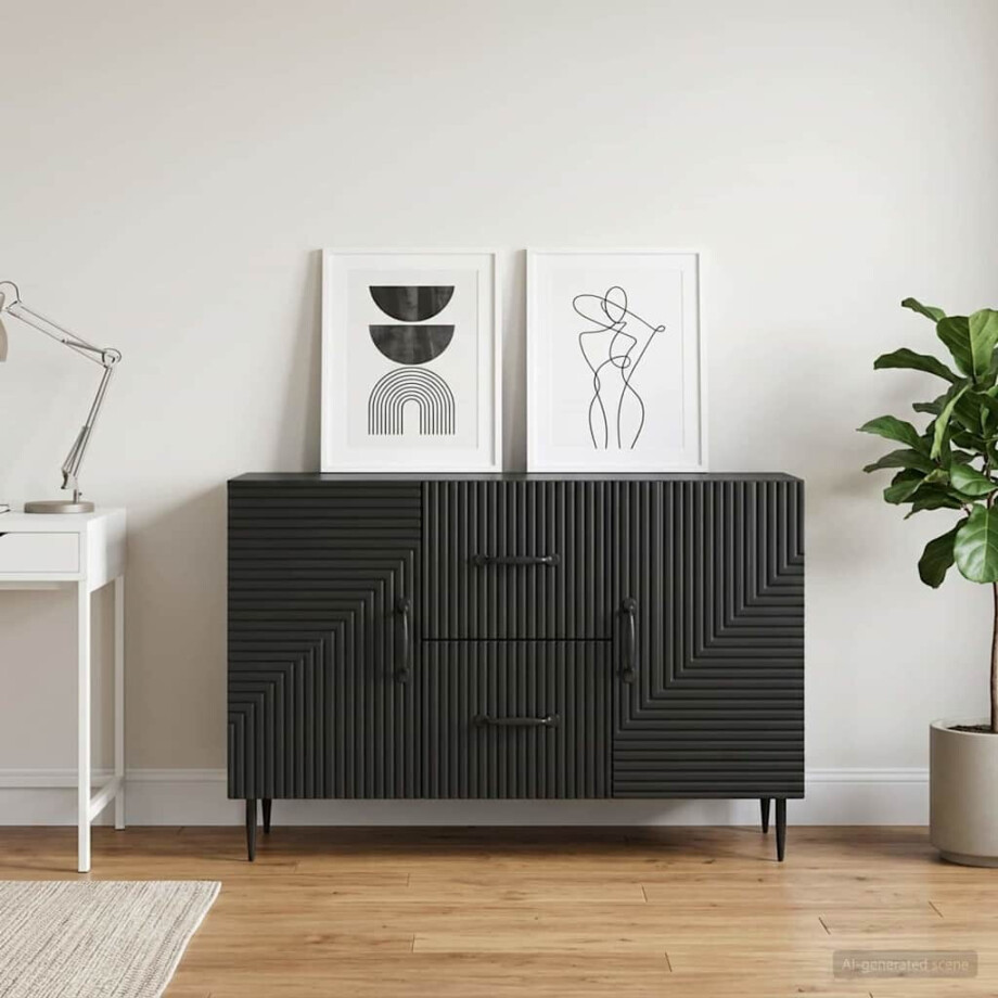 vidaXL Dressoir met lade Zwart 89 x 34,5 x 60 cm Bewerkt hout vidaXL Dressoir met lade Zwart 89 x 34,5 x 60 cm Bewerkt hout afbeelding 1