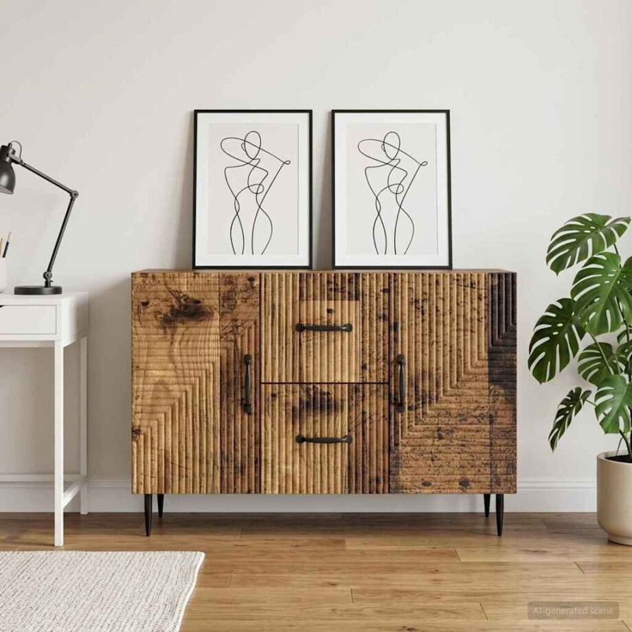 vidaXL Dressoir met lade Oud hout 89 x 34,5 x 60 cm Bewerkt hout vidaXL Dressoir met lade Oud hout 89 x 34,5 x 60 cm Bewerkt hout afbeelding 1