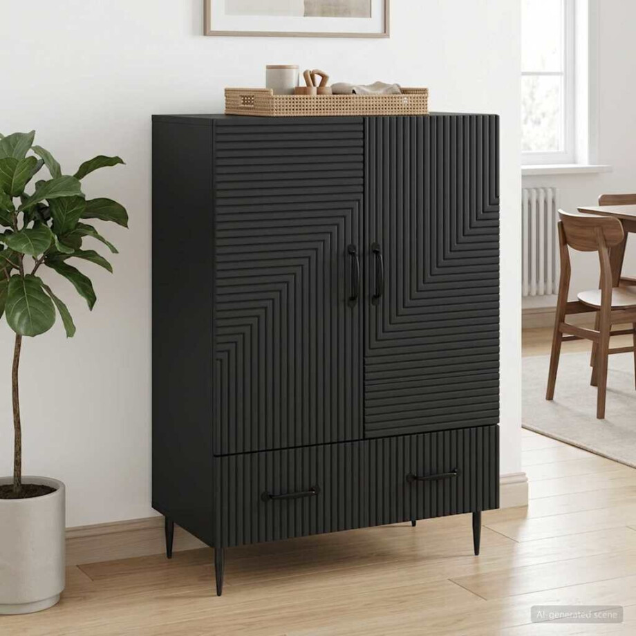 vidaXL Dressoir met lade Zwart 66 x 34,5 x 95 cm Bewerkt hout vidaXL Dressoir met lade Zwart 66 x 34,5 x 95 cm Bewerkt hout afbeelding 1