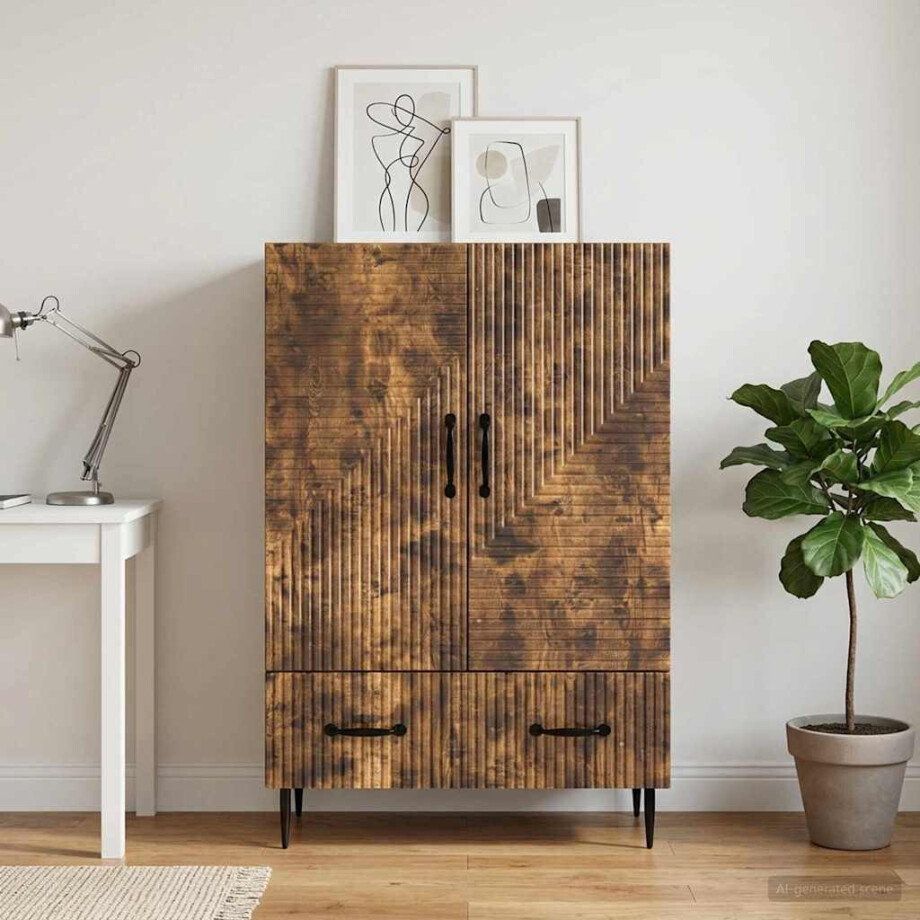 vidaXL Dressoir met lade Gerookt eiken 66 x 34,5 x 95 cm Bewerkt hout afbeelding 1
